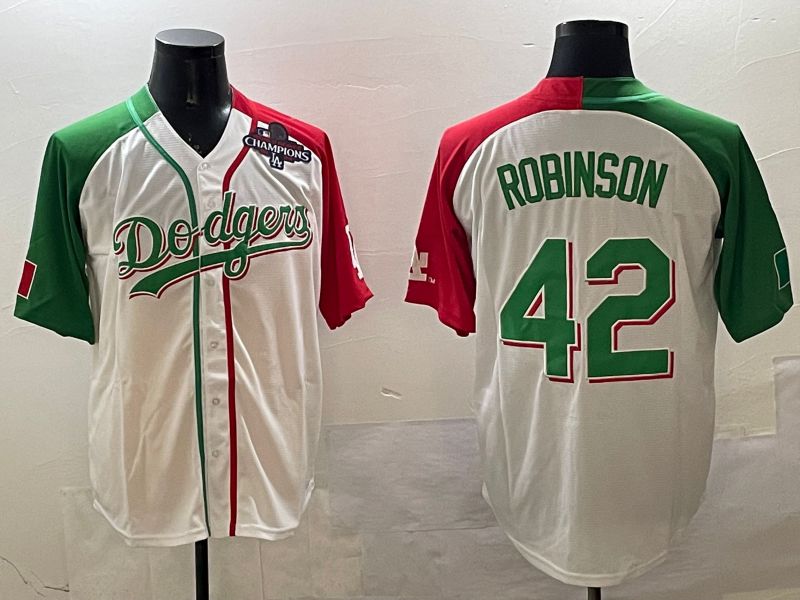 Men Los Angeles Dodgers 42 Robinson White Green Game 2025 Nike MLB Jersey style 3